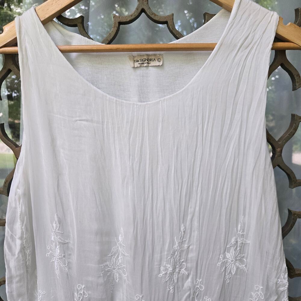 Via Signoria Womens Y2K 100% Silk Floral Embroidered White Tank Top L Italy Boho - Picture 2 of 10
